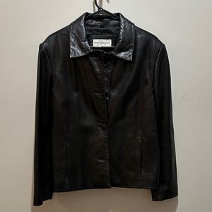 Jones New York JNY Classic Black Leather Jacket Large